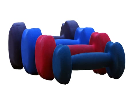 Dumbbells of different colour and weight for playing sports
