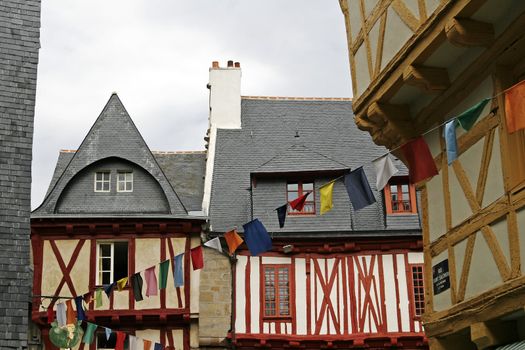 Old timbered house in the old part of town from  Vannes, Brittany, North France. Vannes, Altstadt mit Fachwerk
