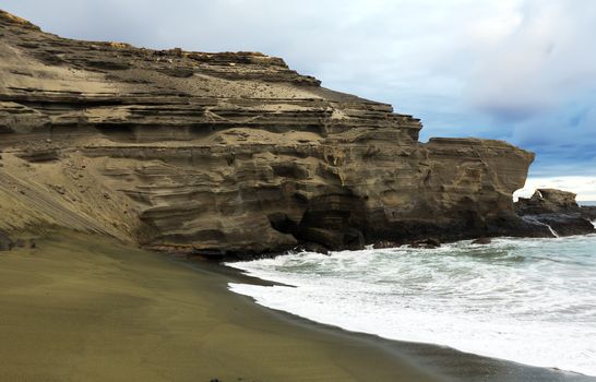 Unique green sand beach Papakolea at Hawaii, Usa