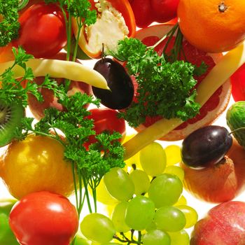 fruits and vegetables isolated on a white