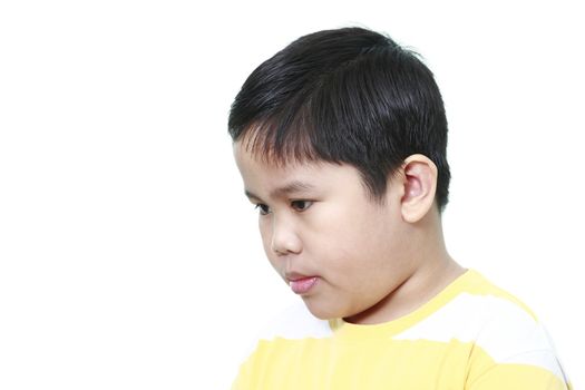 Boy looking - isolated in a white background.