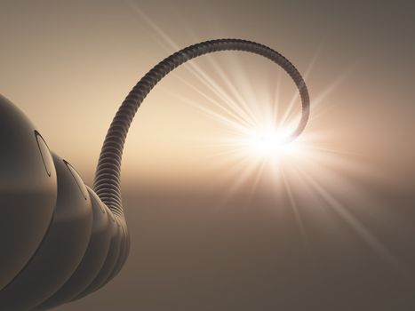 3D abstract background illustration of a flexible cord running to the sky into a star gate.