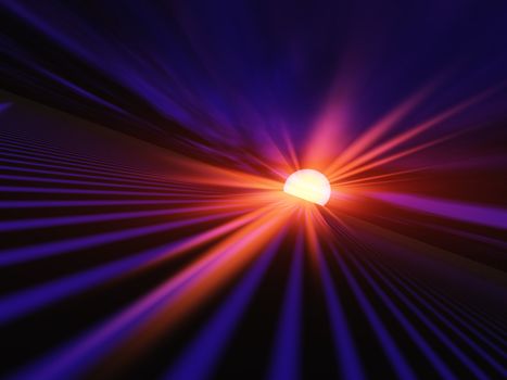 An abstract illustration of a red dawn sun flash sending light down a High Speed Grid.