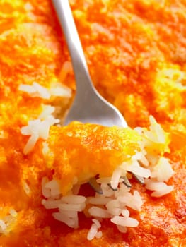 close up of cheese baked rice