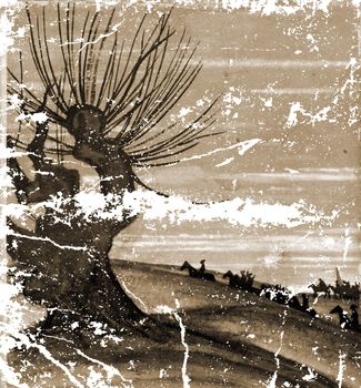 drawing on old spoiled paper