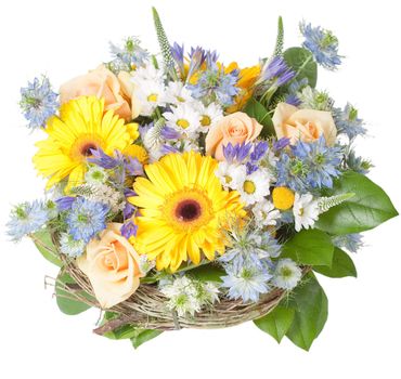 Bouquet of different flowers isolated on white