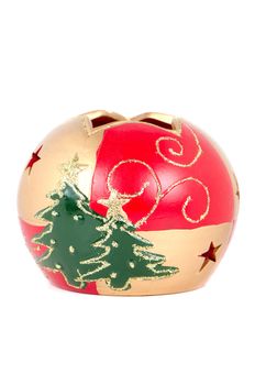 Ceramic candle Christmas decoration isolated on white background.