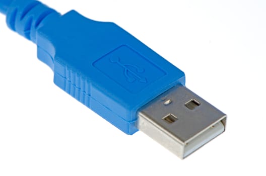 Blue Computer USB 2.0 cable on an Isolated Background.