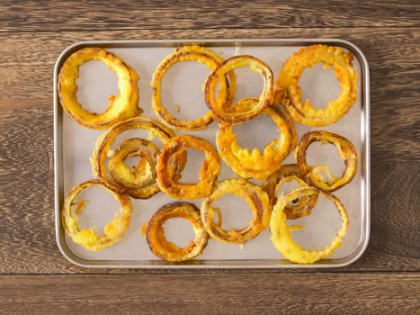 close up of a tray of onion rings