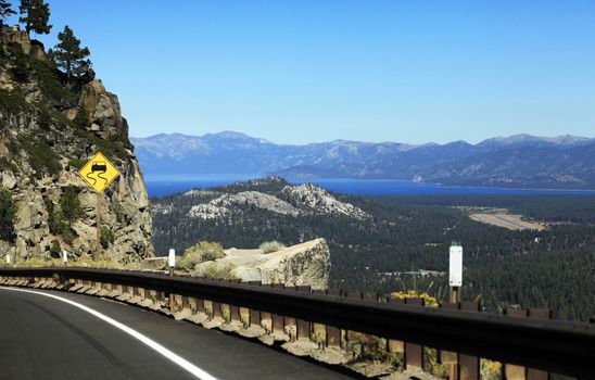 Mountain road to lake Tahoe. Nevada