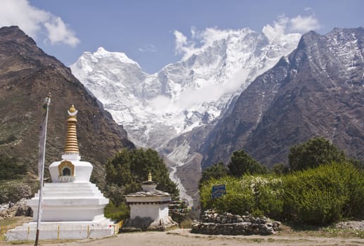 Buddhist Stupa at Tengboche (3860 Metres) on the trekking route to Everest Base Camp in the Himalaya Mountains of Nepal