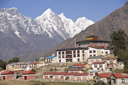 Buddhist Monastery at Tengboche (3860 Metres) on the trekking route to Everest Base Camp. Himalaya Mountains, Nepal.