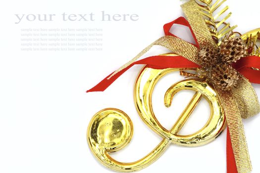 Christmas with musical signs and color ribbon on white background.