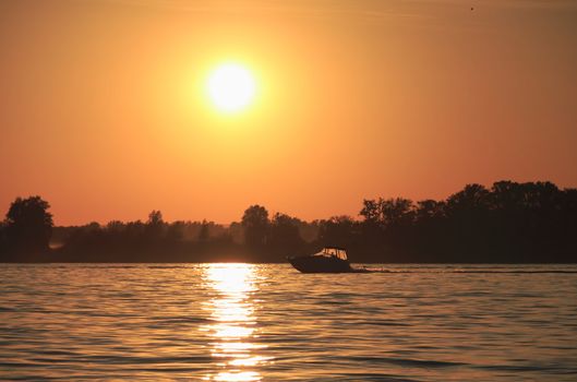 Sunset on the river Volga in the city of Samara the Russian federation.
