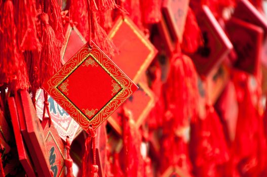 Blank red paper prayer chinese wish  tag in temple