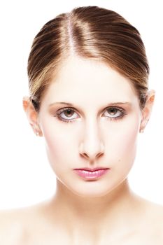 closeup portrait of a beautiful woman on white background