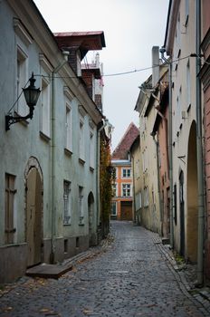 Empty scandinavian street in historic center of Tallinn, Estonia
