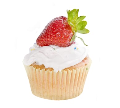 A nice looking cupcake with strawberry