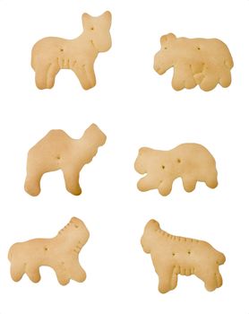 A set of six isolated animal crackers
