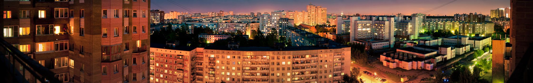 Night city big and colorful panorama of Saint-Petersburg, Russia