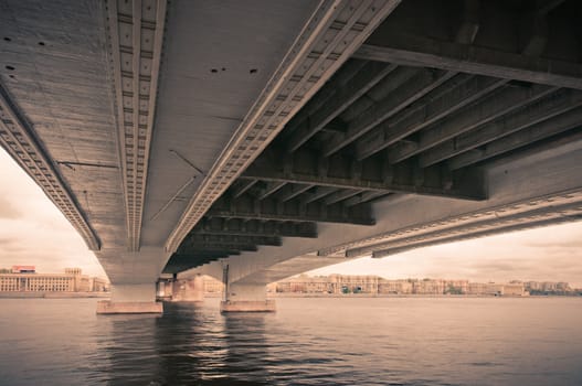 Under bridge city  colorless view in Saint-Petersburg, Russia