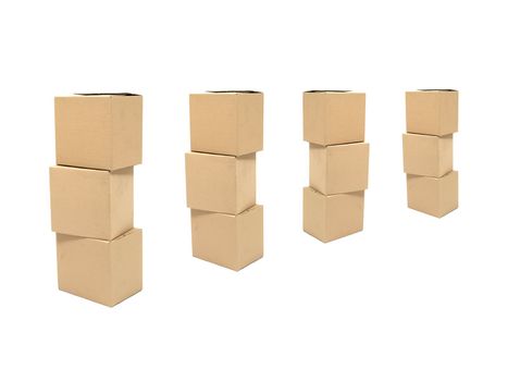 Cardboard boxes isolated against a white background