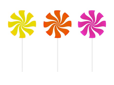 Computer generated lollipops isolated against a white background