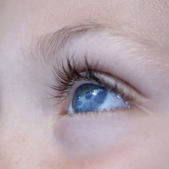 Close up of big blue eye with lashes
