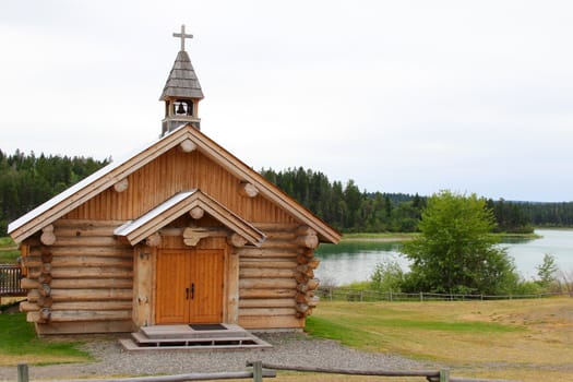 Log chapel on waterfront in British Columbia Canada