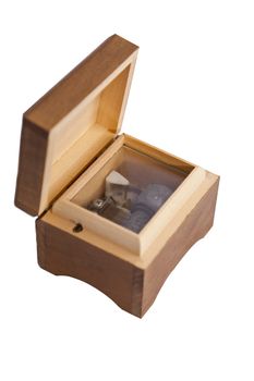 Wooden music box isolated on white