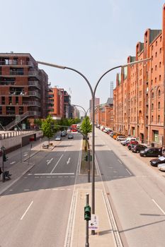 Speicherstadt in Hamburg, Germany is the world's largest timber-pile founded warehouse district of the world.