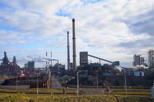 Heavy steel industry at huge steel factory