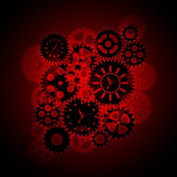 Time Clock Gears Clipart Silhouette on Red Background Illustration