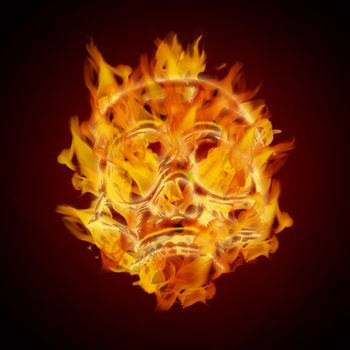 Fire Burning Flaming Skull on Dark Background Illustration