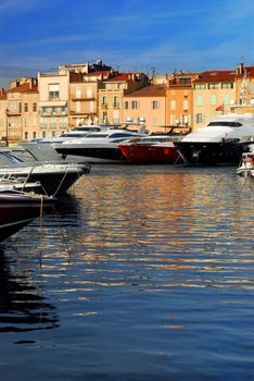 Luxury boats docked in St. Tropez in French Riviera