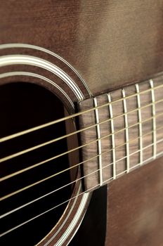 Body of an old acoustic guitar close up