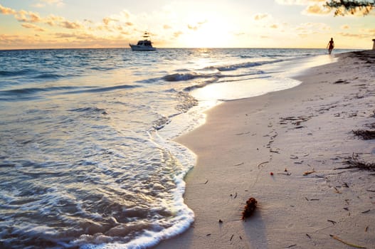 Tropical beach of a Caribbean island at sunrise