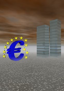 euro blue and buildings