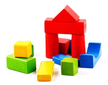 Wooden building blocks isolated on white background