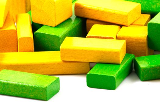 Wooden building blocks isolated on white background