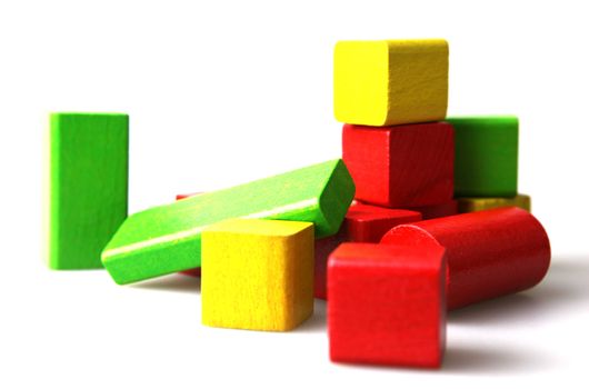 Wooden building blocks isolated on white background