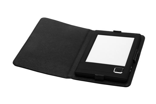 e-books in a leather cover on a white background