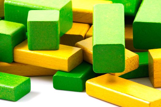 Wooden building blocks isolated on white background