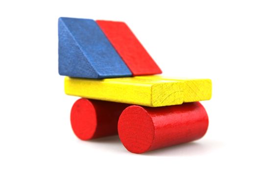 Wooden building blocks isolated on white background