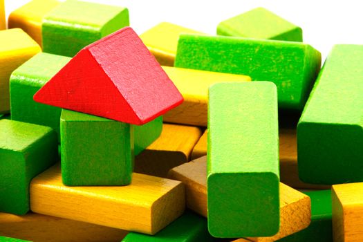 Wooden building blocks isolated on white background