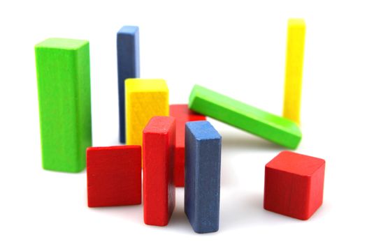 Wooden building blocks isolated on white background