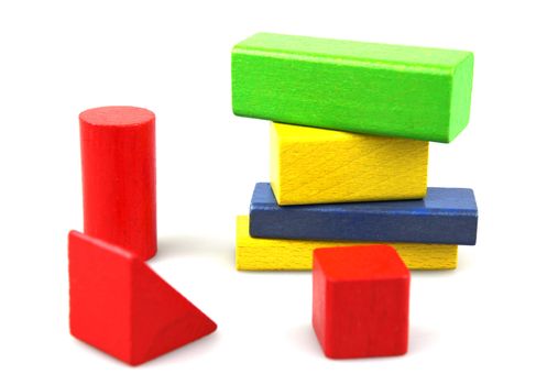 Wooden building blocks isolated on white background