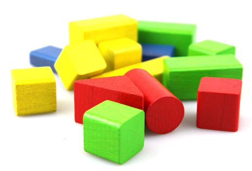 Wooden building blocks isolated on white background