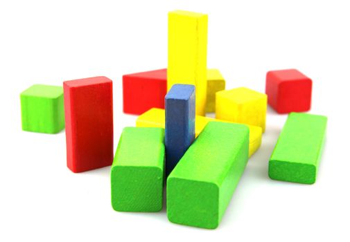 Wooden building blocks isolated on white background