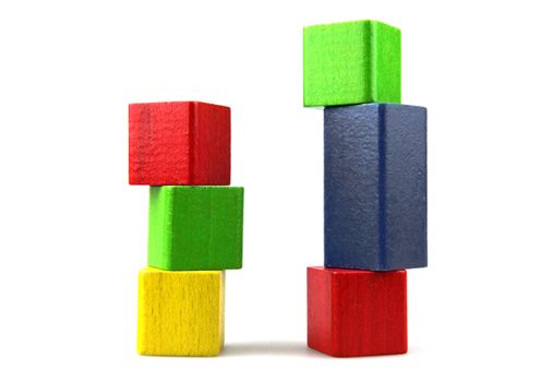 Wooden building blocks isolated on white background